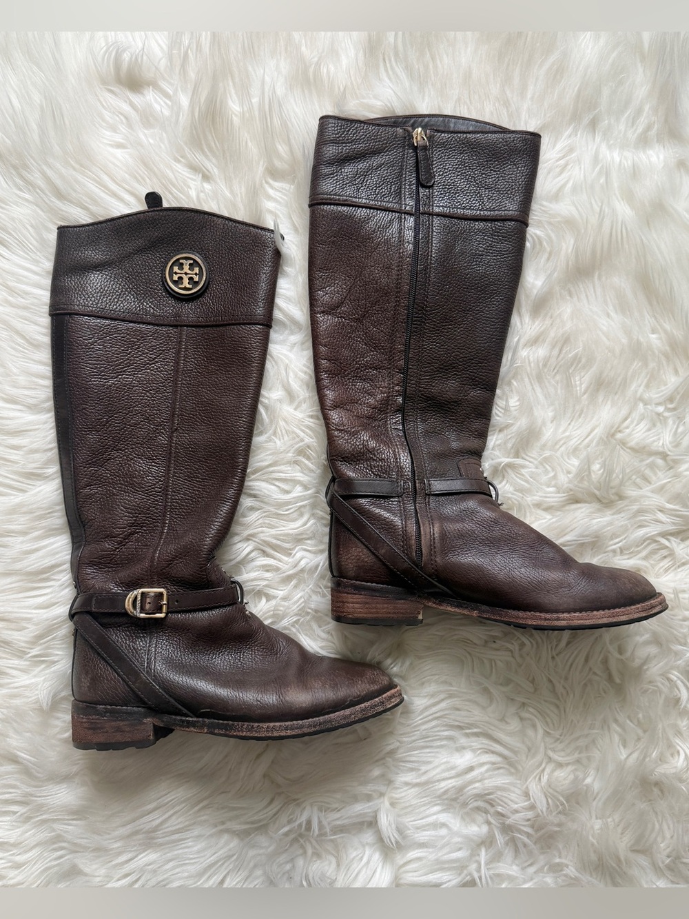 Tory Burch Leather Zip Up Boots Dark Brown - Picture 13 of 13